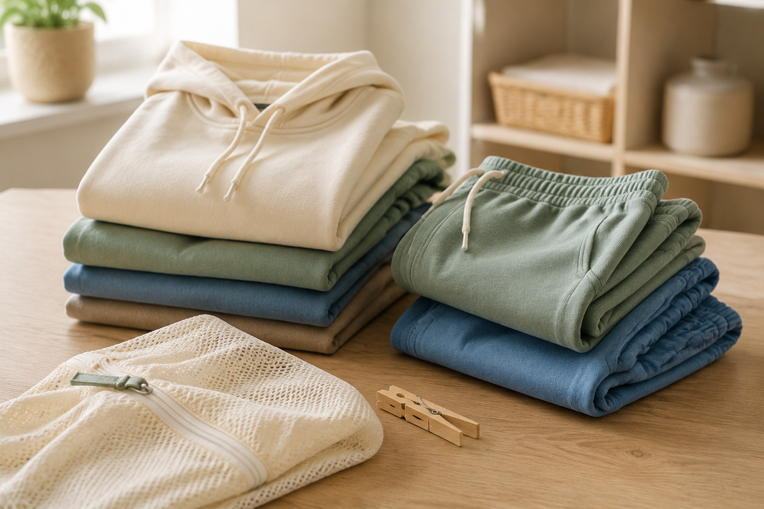 Felpe e pantaloni sportivi per bambini piegati e pronti per il lavaggio
