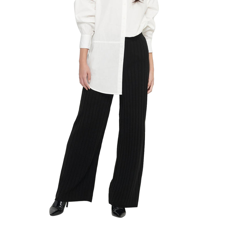Pantalone donna nero gamba larga