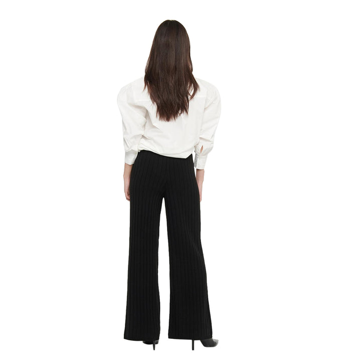 Pantalone donna nero gamba larga
