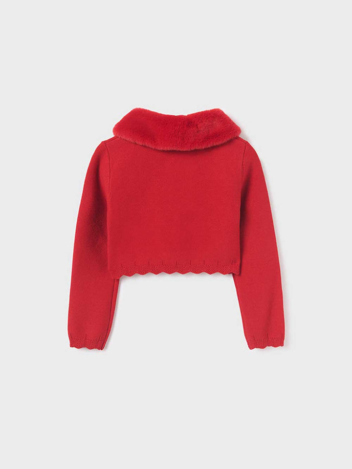 Abel & Lula cardigan bambina rosso pelliccia