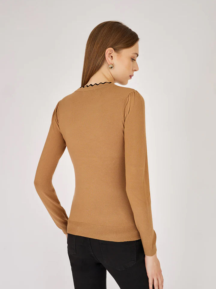 Artigli maglia collo in contrasto di colore caramello