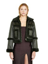 Glamorous green women's sheepskin coat
