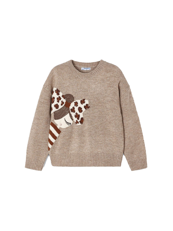 Mayoral beige crew neck sweater for girls
