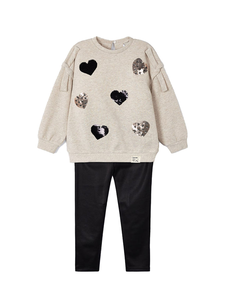 Mayoral completo leggings bambina cuori paillettes