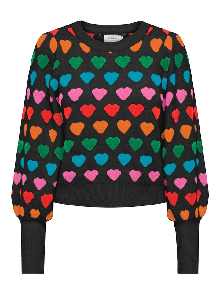 Only Heartbeat pullover girocollo cuori nero