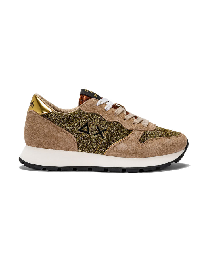 Sun68 women's ally glitter mesh beige sneakers
