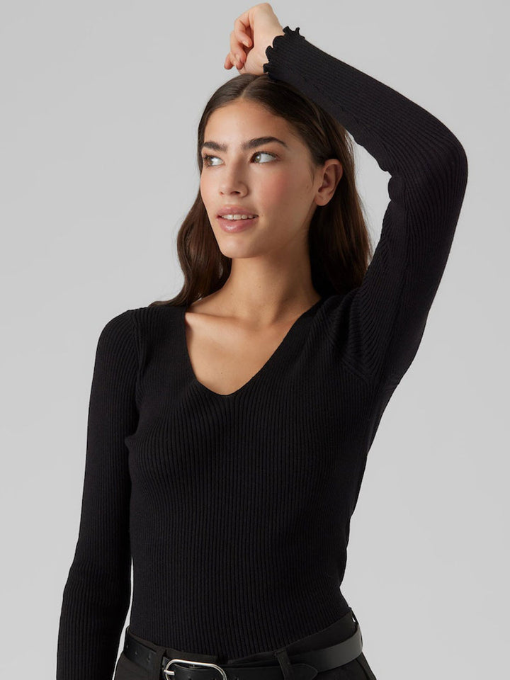 Vmevie women's black V-neck sweater