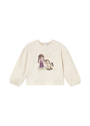 T-shirt da bambina Mayoral 2002 panna con stampa bambina e cane