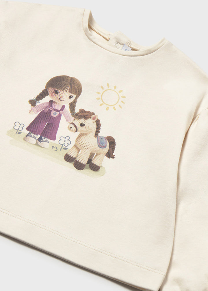 T-shirt da bambina Mayoral 2002 panna con stampa bambina e cane - dettaglio 2