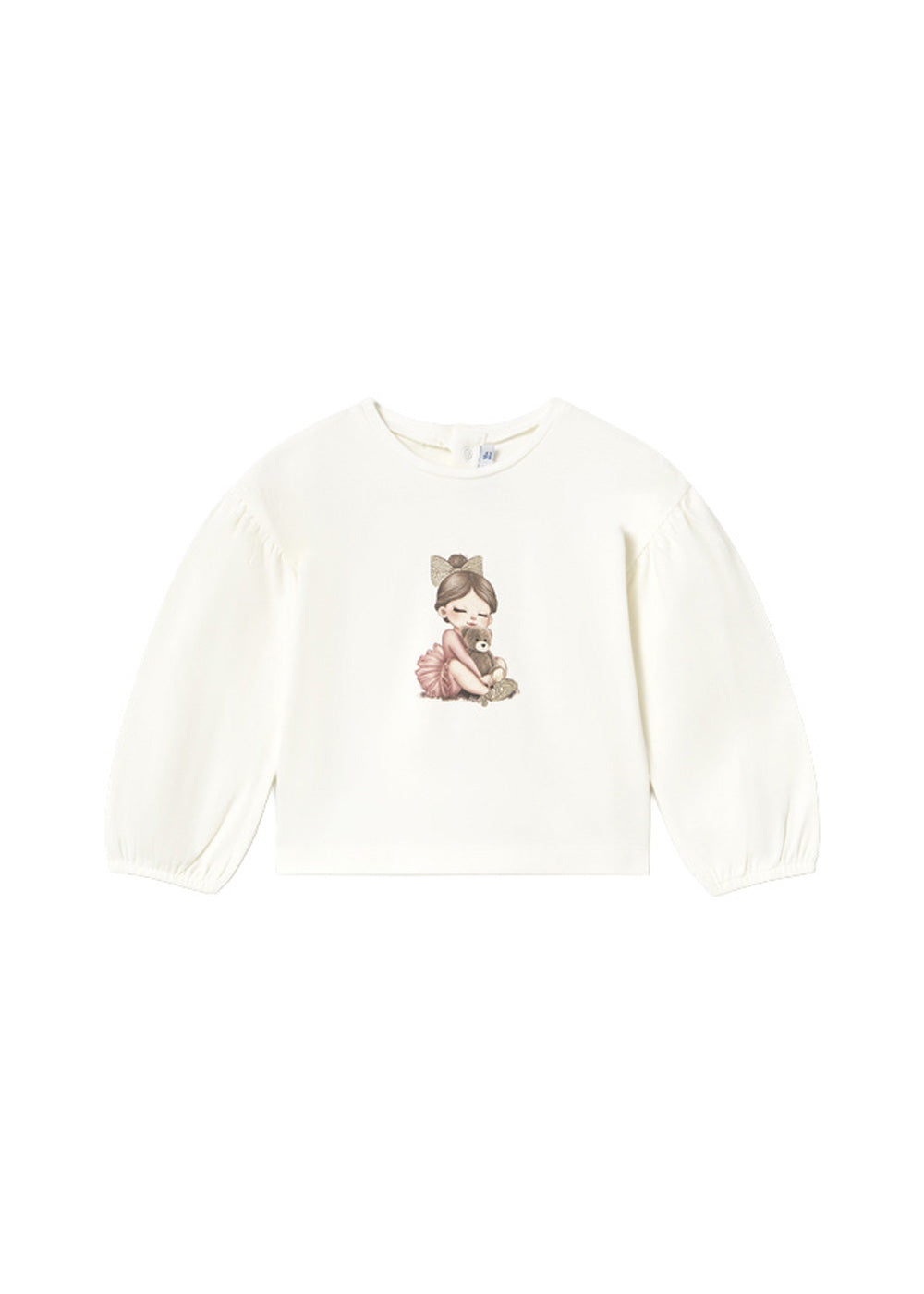 T-shirt da bambina Mayoral 2002 panna con stampa bambina - vista frontale