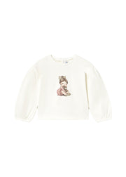 T-shirt da bambina Mayoral 2002 panna con stampa bambina