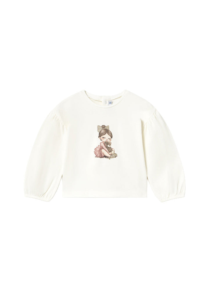 T-shirt da bambina Mayoral 2002 panna con stampa bambina - vista frontale