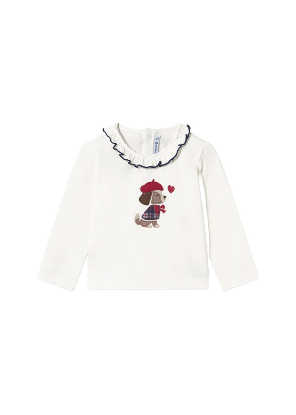 T-shirt da bambina Mayoral 2090 bianca con colletto - vista frontale