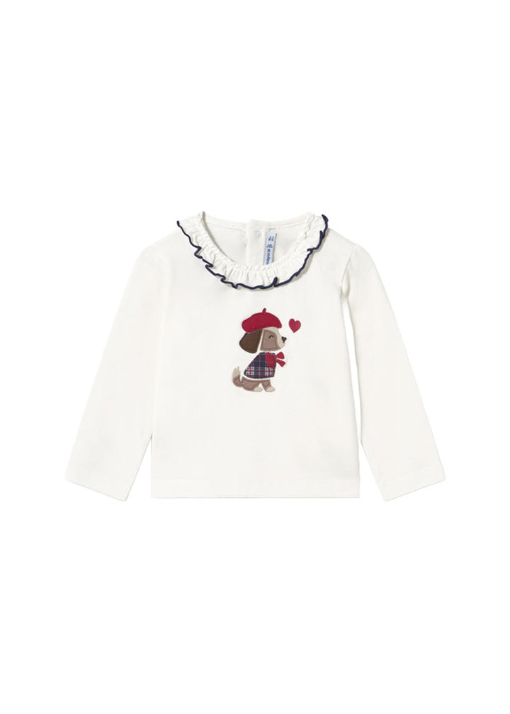 T-shirt da bambina Mayoral 2090 bianca con colletto - vista frontale