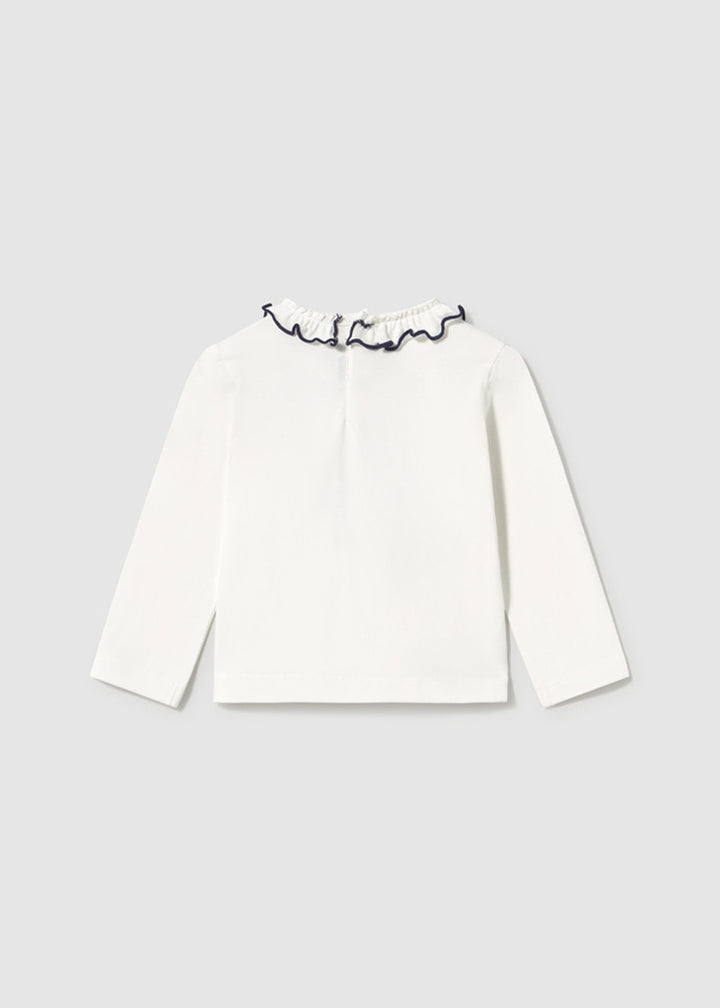 T-shirt da bambina Mayoral 2090 bianca con colletto - dettaglio 1
