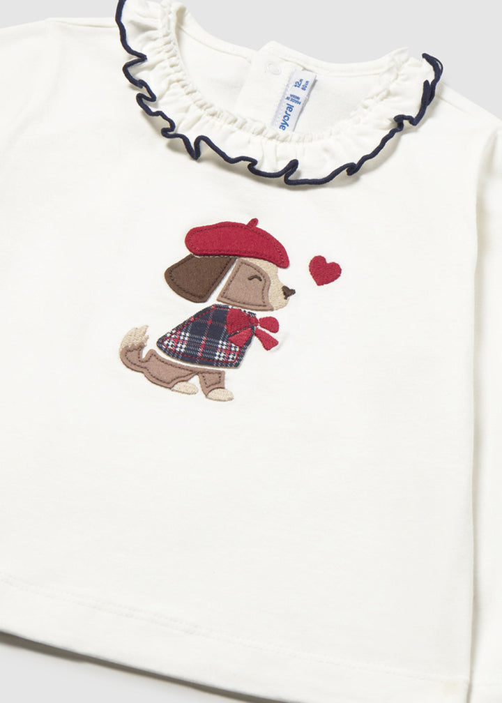 T-shirt da bambina Mayoral 2090 bianca con colletto - dettaglio 2