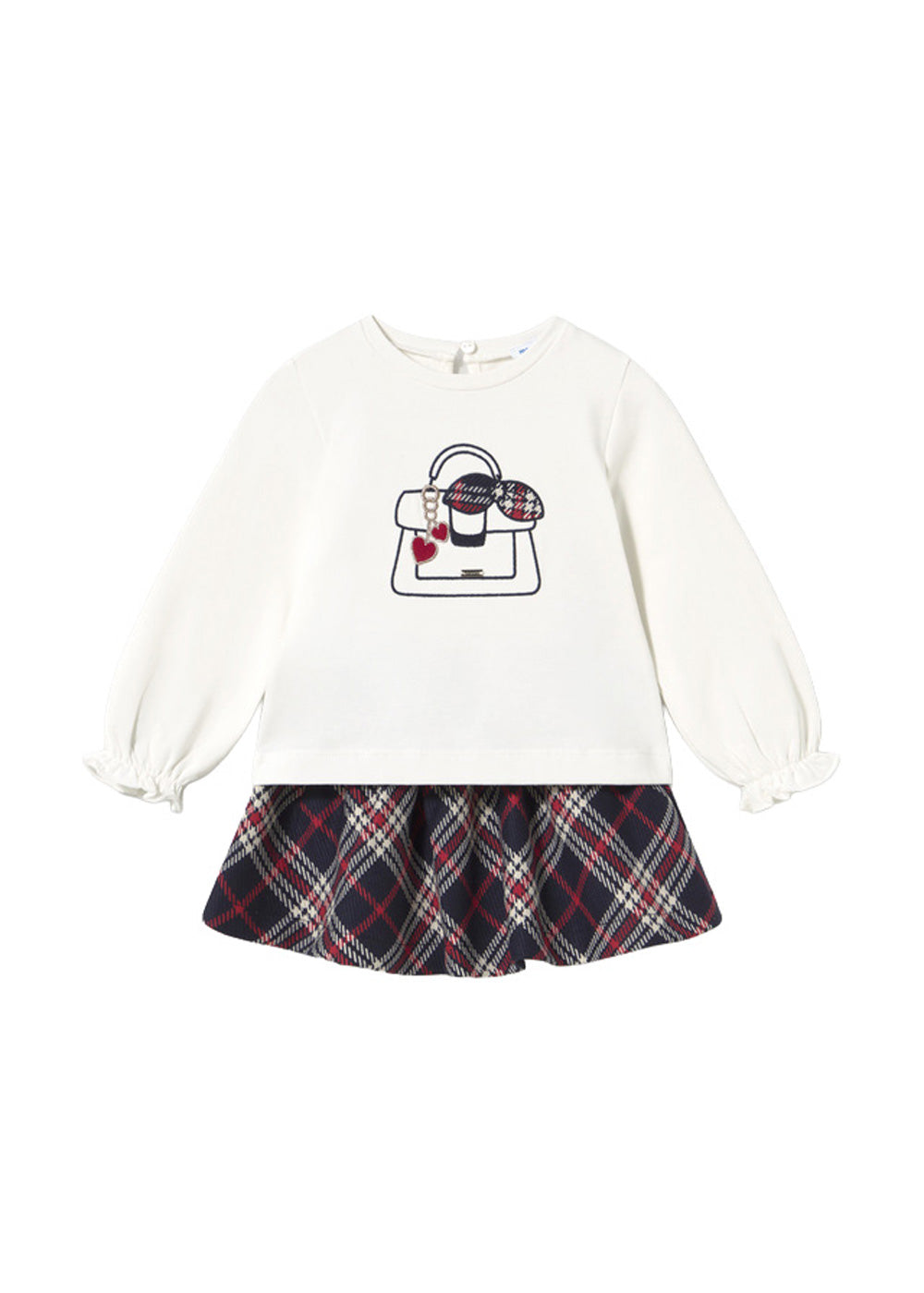 Completo da bambina Mayoral 2953 bianco e tartan - vista frontale