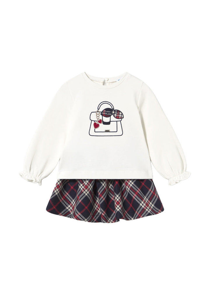 Completo da bambina Mayoral 2953 bianco e tartan - vista frontale