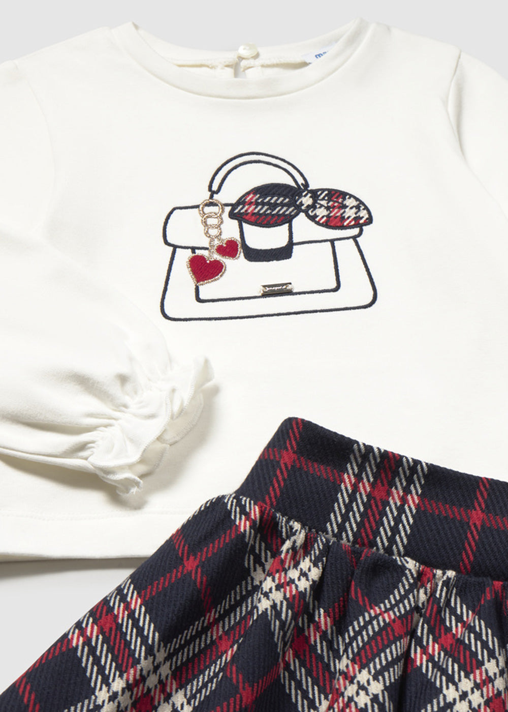 Completo da bambina Mayoral 2953 bianco e tartan - dettaglio 2