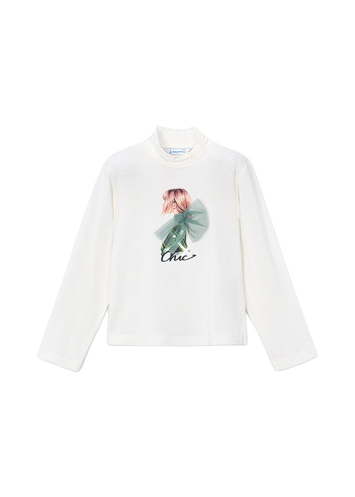 Lupetto da bambina Mayoral 4001 bianca con fiore - vista frontale