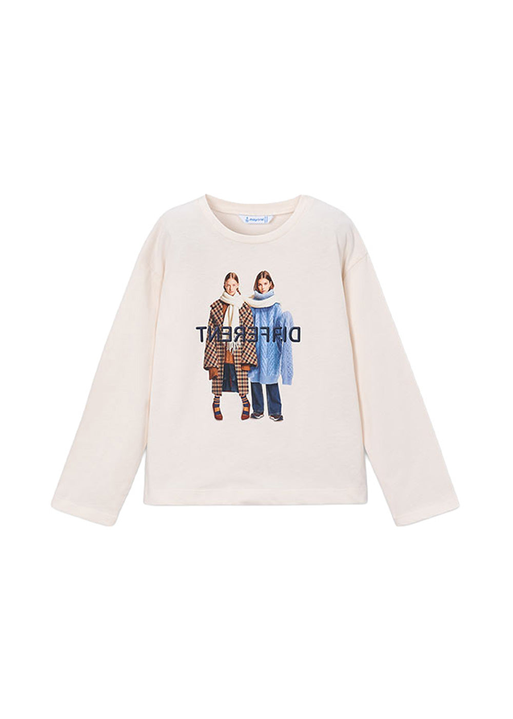 T-shirt da bambina Mayoral 4003 panna con stampa - vista frontale