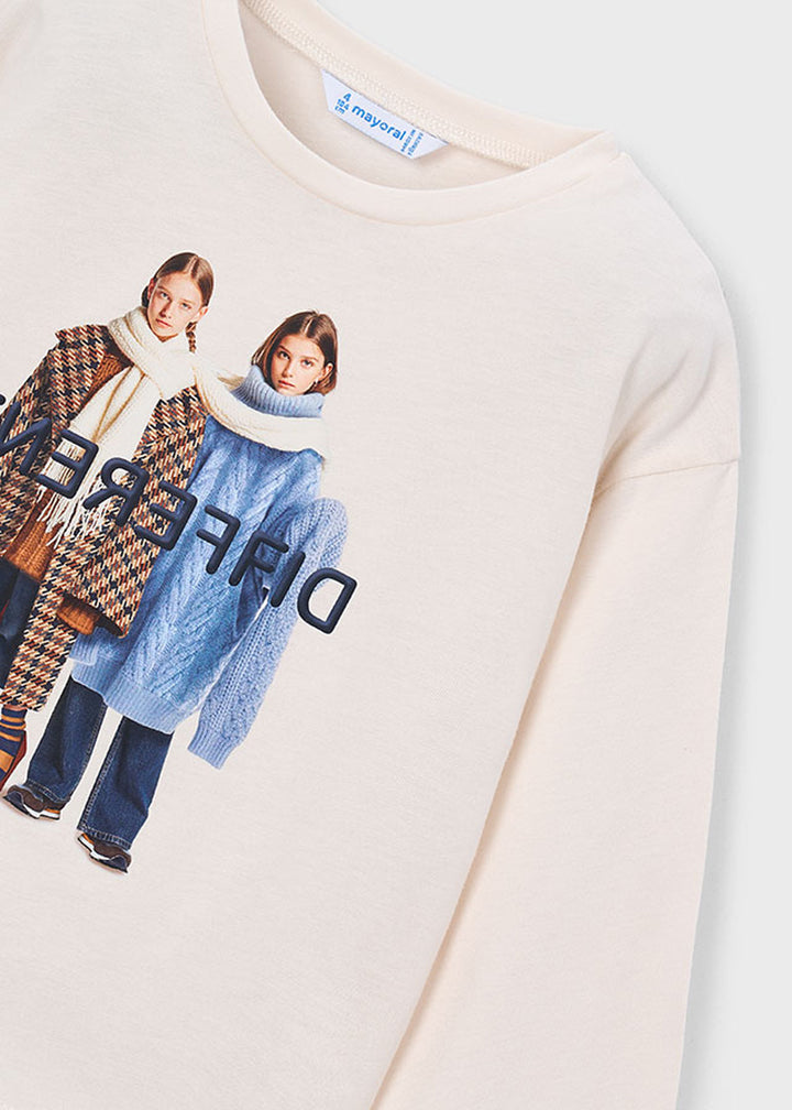T-shirt da bambina Mayoral 4003 panna con stampa - dettaglio 2