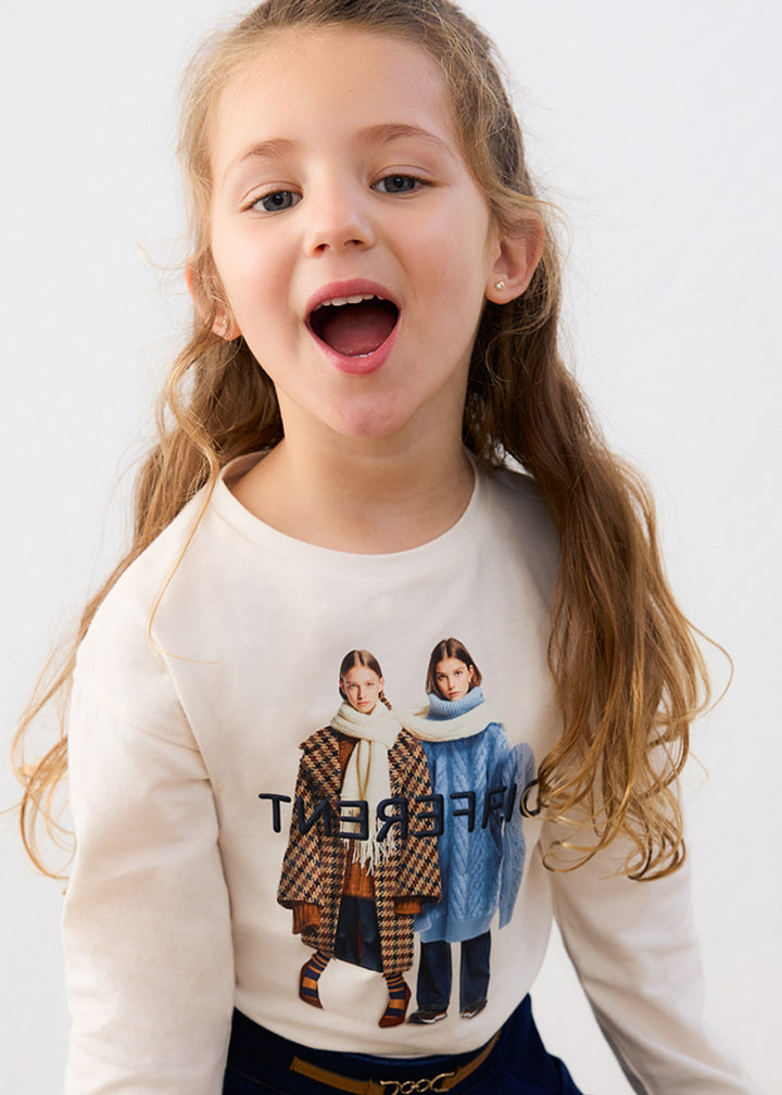 T-shirt da bambina Mayoral 4003 panna con stampa - dettaglio 4