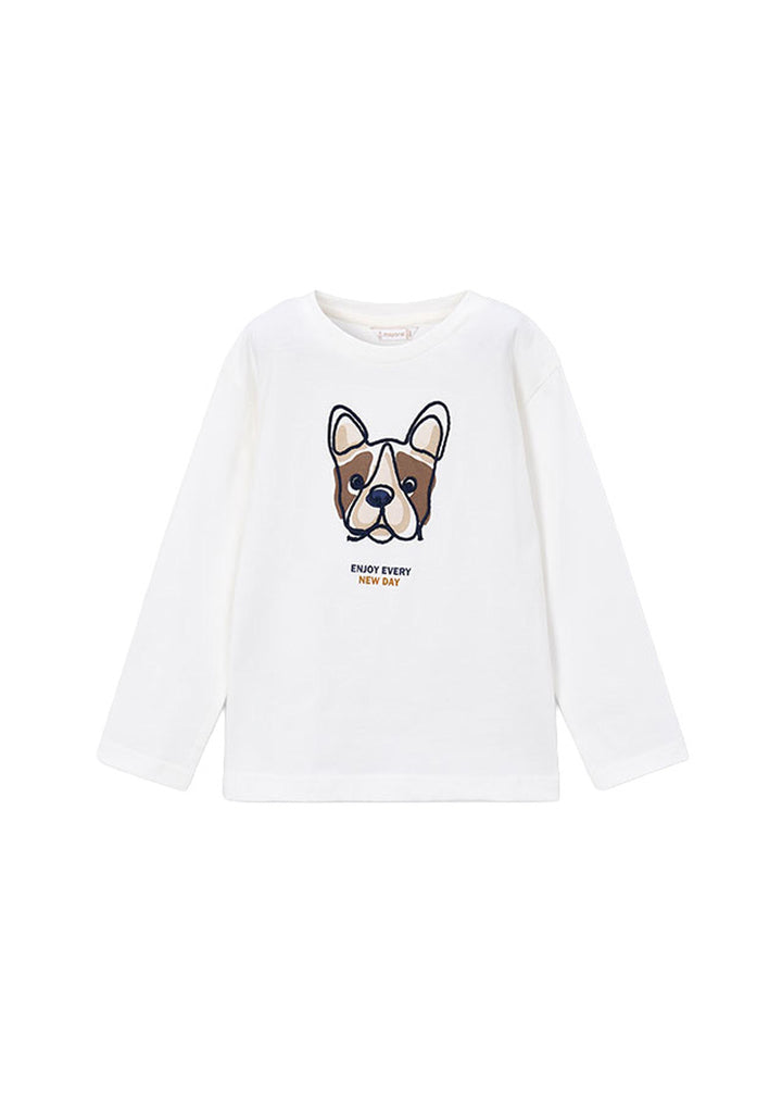 T-shirt da bambino Mayoral 4022 bianca con stampa cagnolino - vista frontale