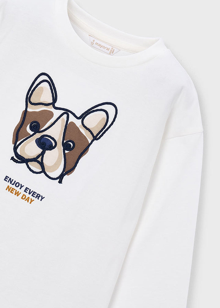 T-shirt da bambino Mayoral 4022 bianca con stampa cagnolino - dettaglio 2
