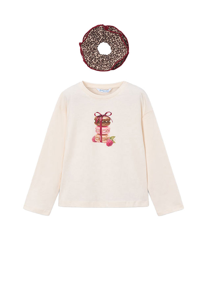 T-shirt da bambina Mayoral 4028 rosa con stampa - vista frontale