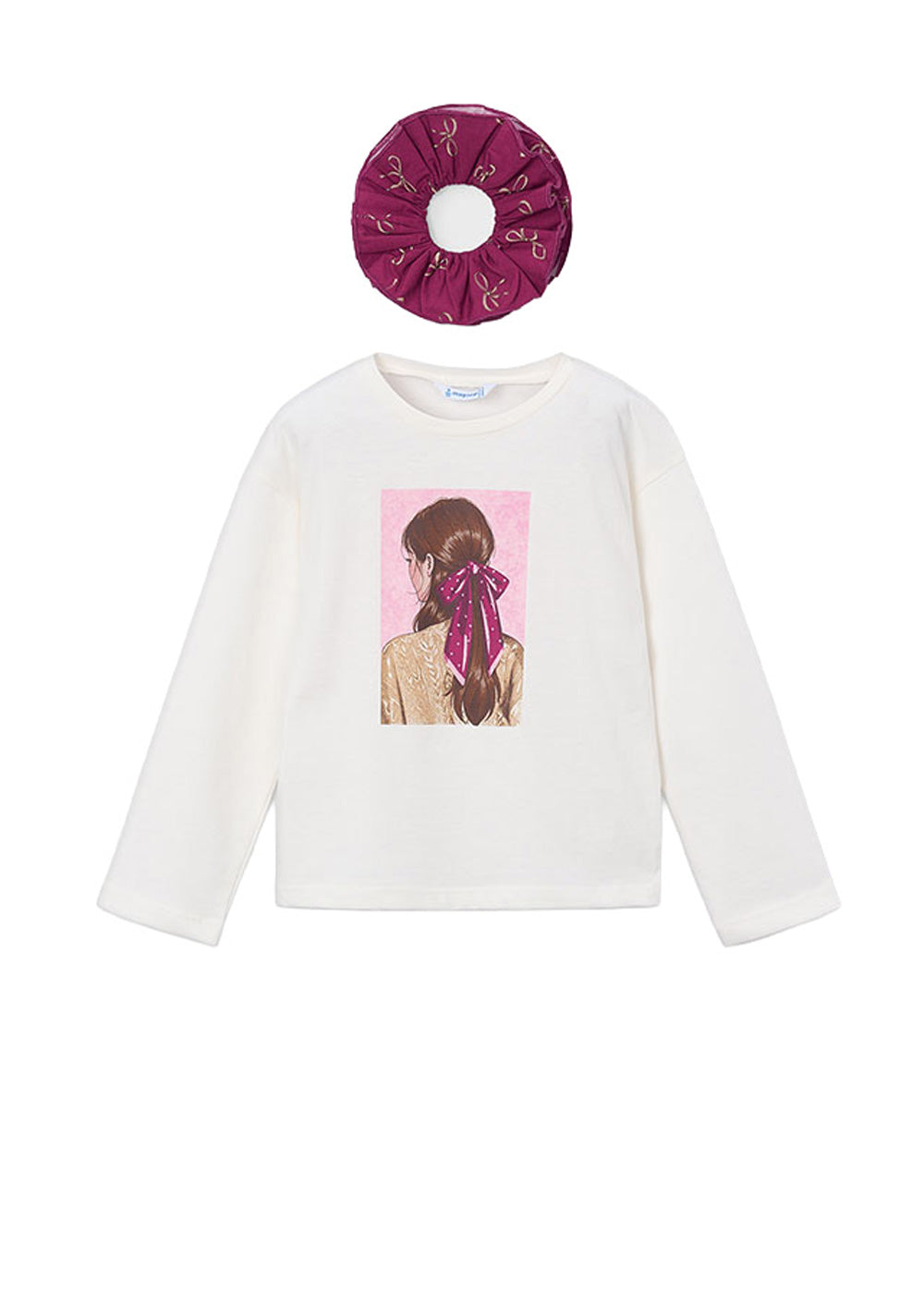 T-shirt da bambina Mayoral 4028 bianca con stampa bambina - vista frontale