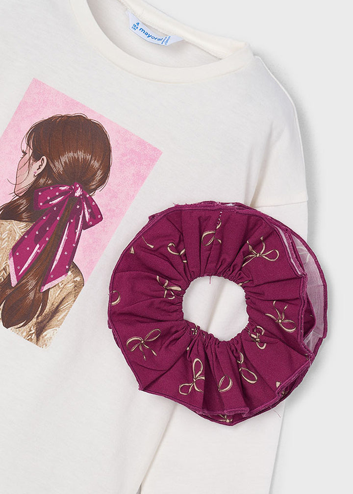 T-shirt da bambina Mayoral 4028 bianca con stampa bambina - dettaglio 2