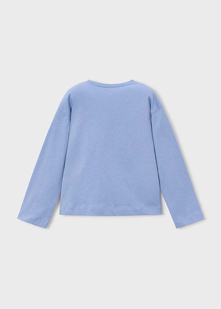 T-shirt da bambina Mayoral 4029 azzurra con fiore - dettaglio 1
