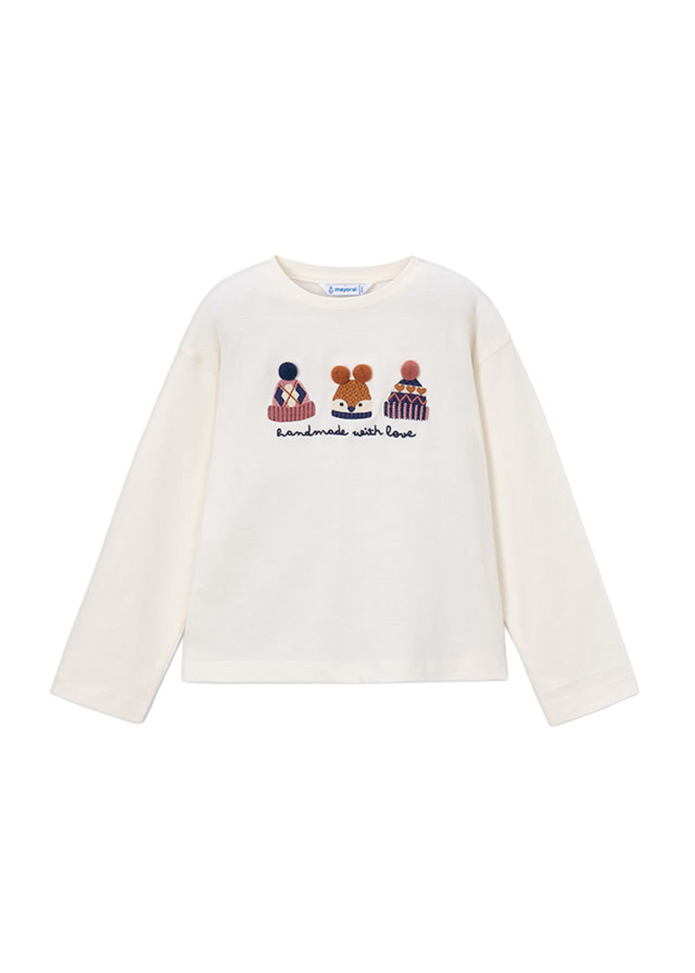 T-shirt da bambina Mayoral 4030 panna con stampa cagnolini - vista frontale