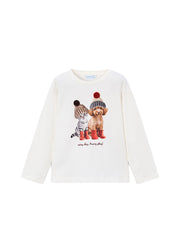 T-shirt da bambina Mayoral 4031 bianca con stampa bambine