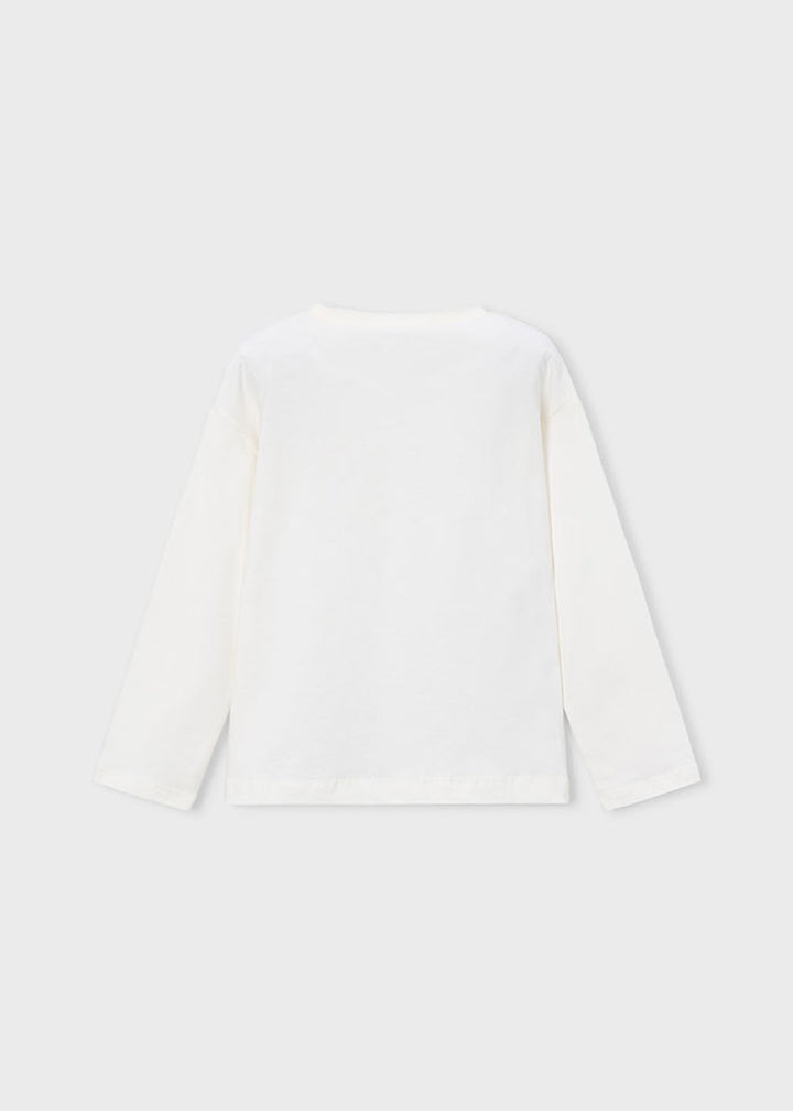 T-shirt da bambina Mayoral 4031 bianca con stampa bambine - dettaglio 1