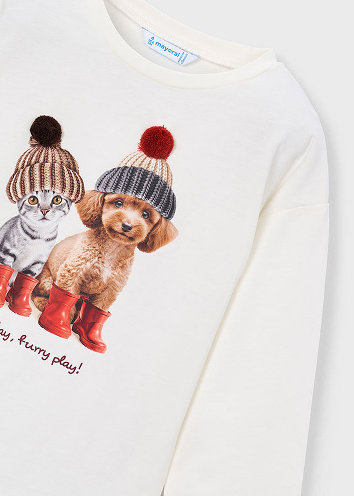 T-shirt da bambina Mayoral 4031 bianca con stampa bambine - dettaglio 2