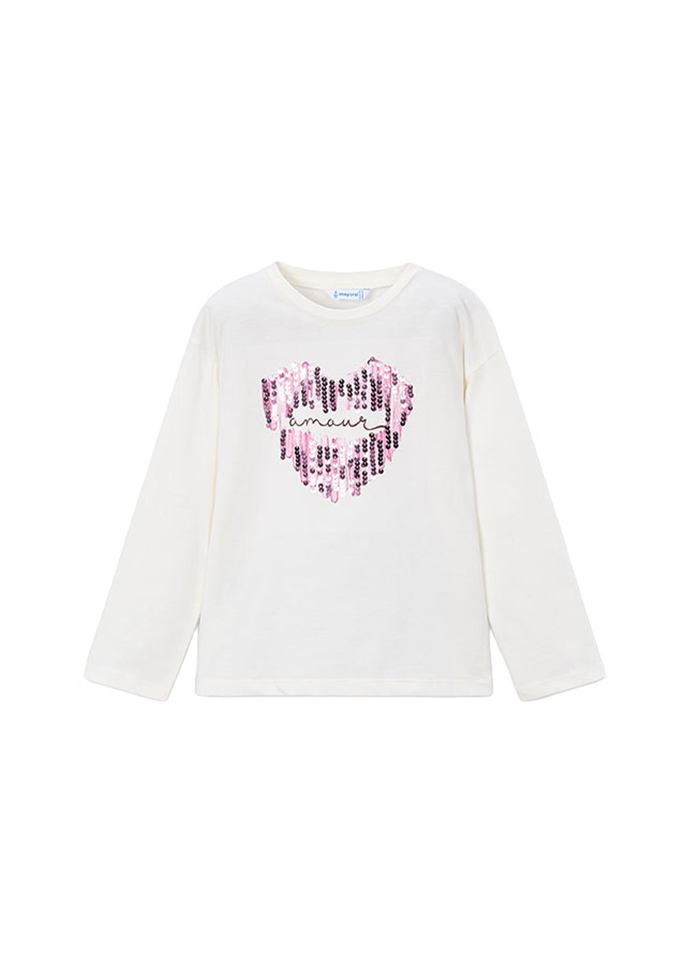 T-shirt da bambina Mayoral 4031 bianca con cuore - vista frontale