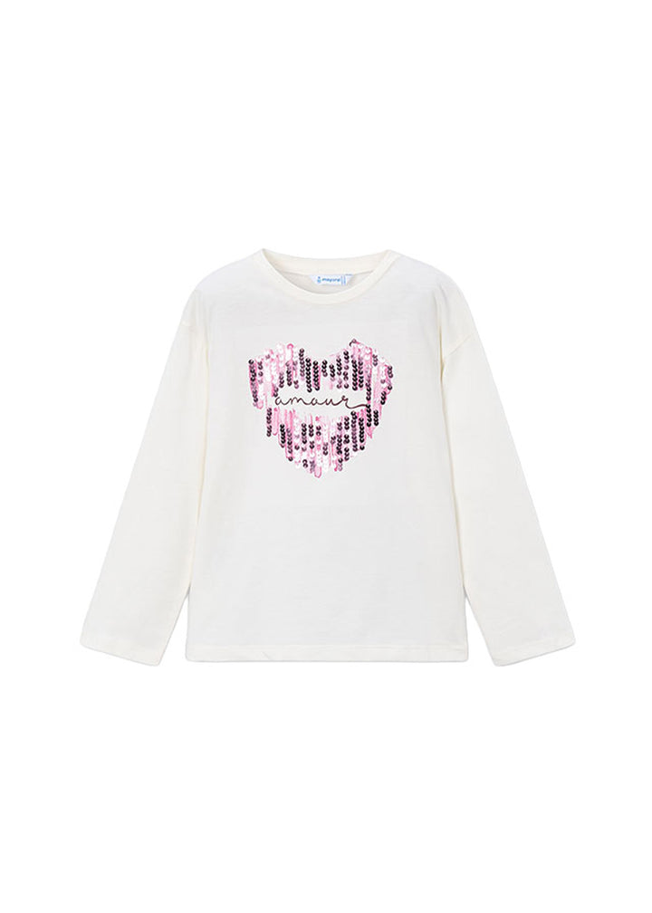 T-shirt da bambina Mayoral 4031 bianca con cuore - vista frontale