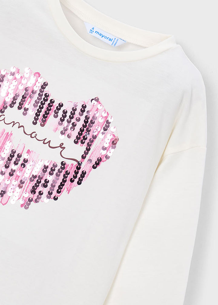 T-shirt da bambina Mayoral 4031 bianca con cuore - dettaglio 2