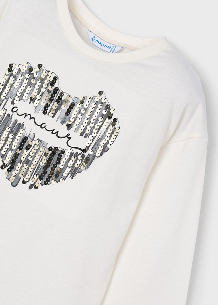 T-shirt da bambina Mayoral 4031 bianca con cuore nero - dettaglio 2