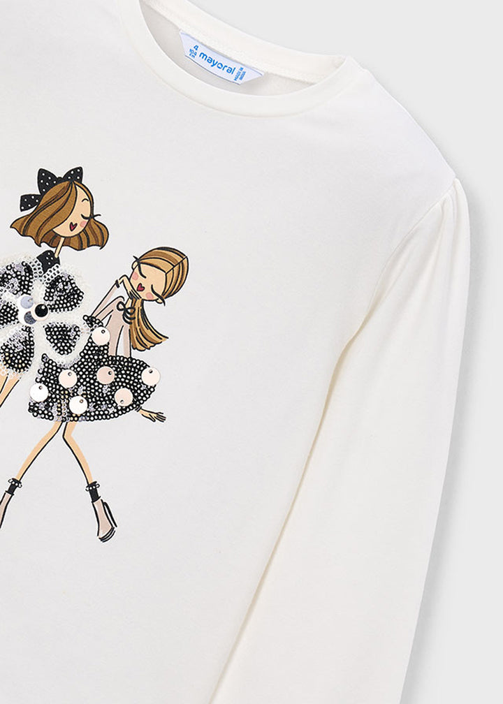 T-shirt da bambina Mayoral 4033 bianca con stampa bambine - dettaglio 2
