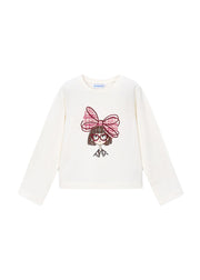 T-shirt da bambina Mayoral 4034 bianca con fiocco rosa
