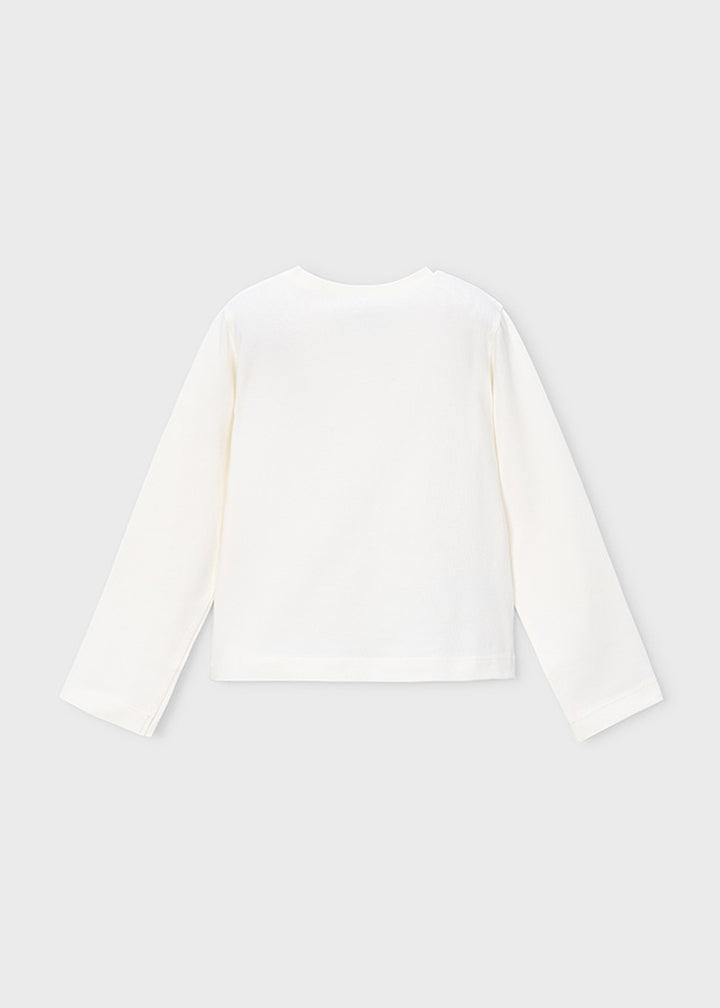 T-shirt da bambina Mayoral 4034 bianca con fiocco rosa - dettaglio 1