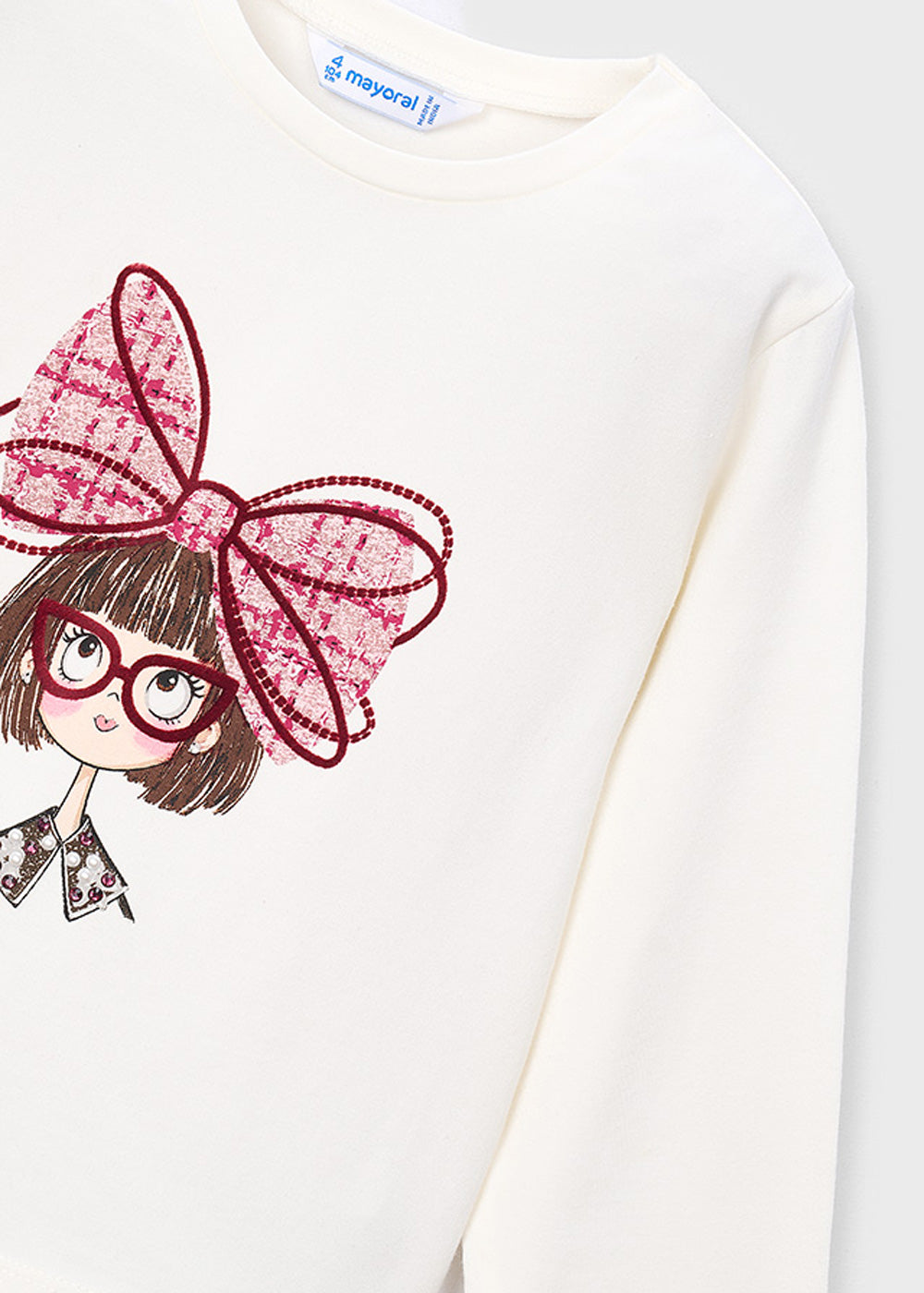 T-shirt da bambina Mayoral 4034 bianca con fiocco rosa - dettaglio 2