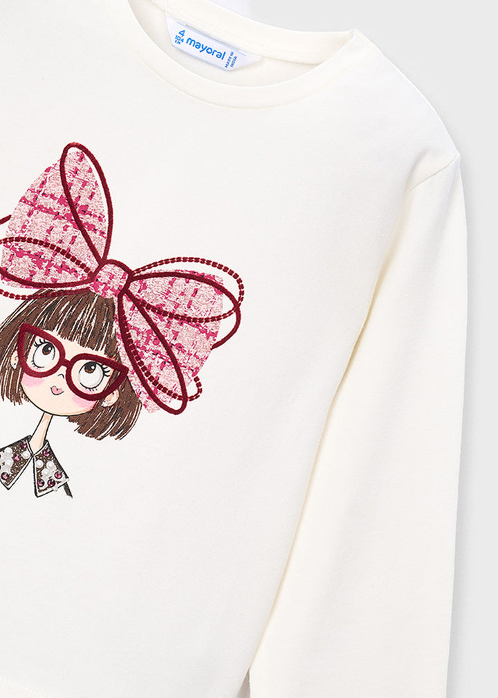 T-shirt da bambina Mayoral 4034 bianca con fiocco rosa - dettaglio 2
