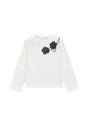 T-shirt da bambina Mayoral 4035 bianca con fiori neri