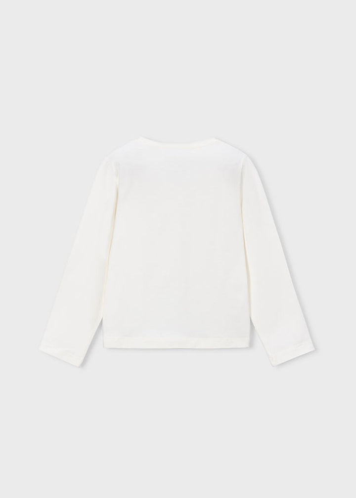 T-shirt da bambina Mayoral 4035 bianca con fiori neri - dettaglio 1