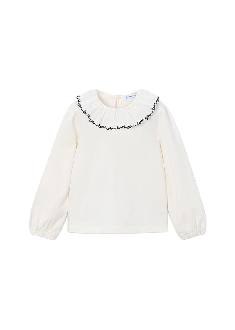 Blusa da bambina Mayoral 4149 bianca con profili neri - vista frontale
