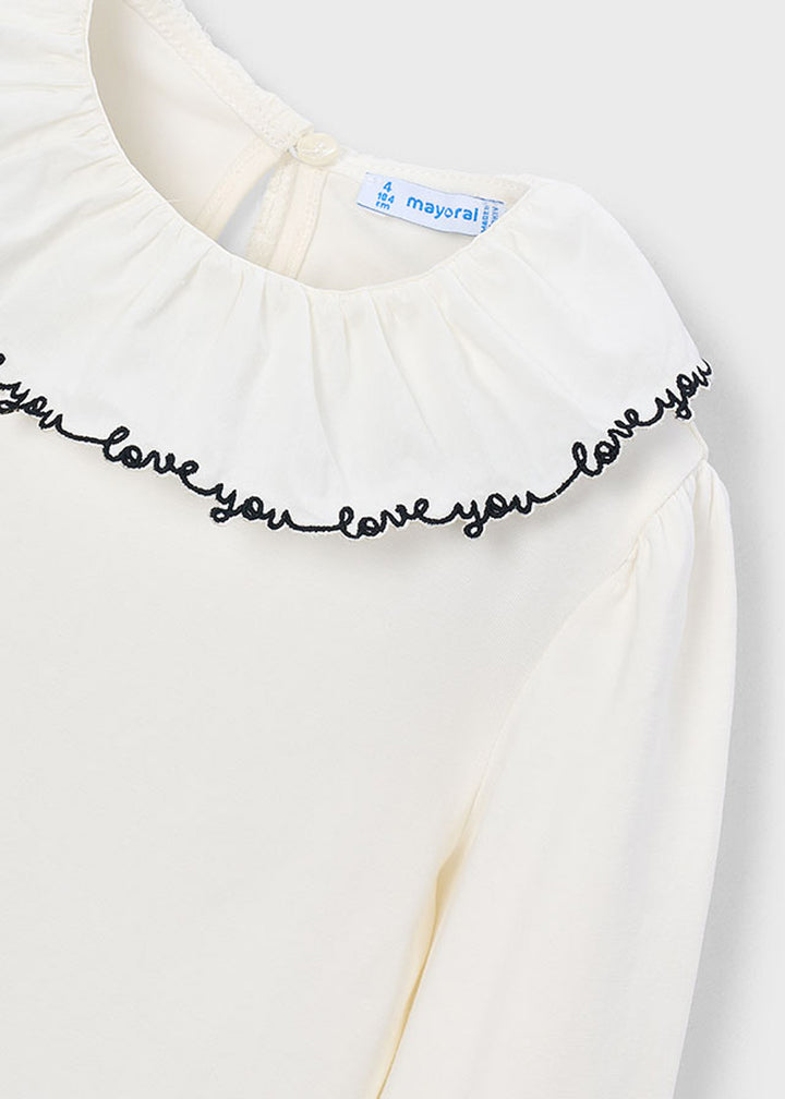 Blusa da bambina Mayoral 4149 bianca con profili neri - dettaglio 2